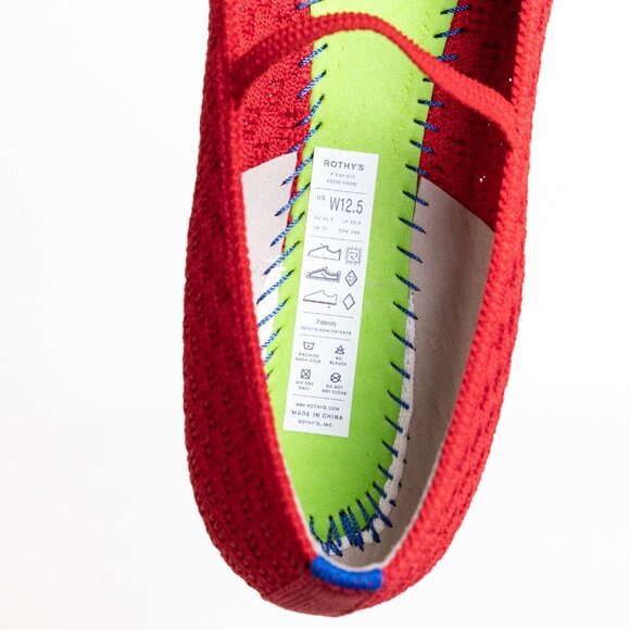 Rothys The Max Square Mary Jane Ballet Flats Red Crisp Basketweave - Picture 13 of 16